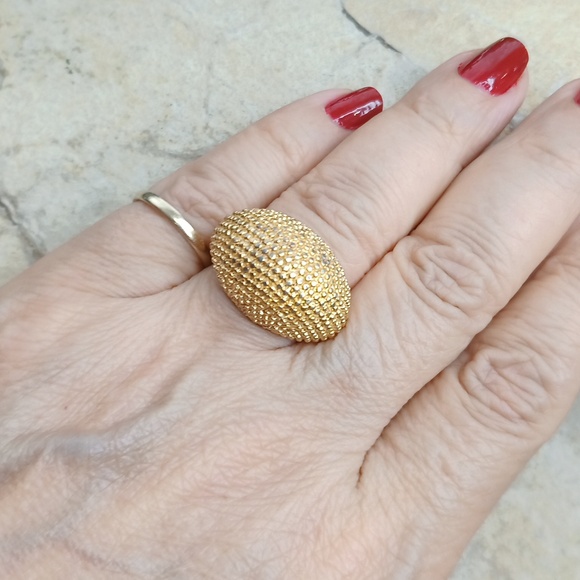 Vintage VENDOME Gold Tone Dome Square Back Ring Size 5 Adjustable to 7 - Picture 6 of 8